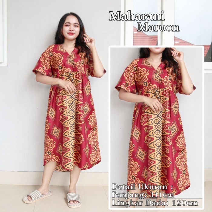 Daster JUMBO Wanita/ Dress HEM Tali LD 122 cm Motif - MAHARANI BROWN