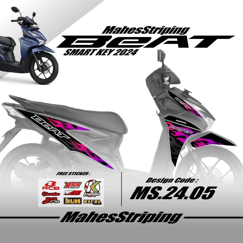 Striping New Beat Fi 2024  - Sticker Variasi Beat Stiker Semi Full Body Free Stiker Sponsor Racing R