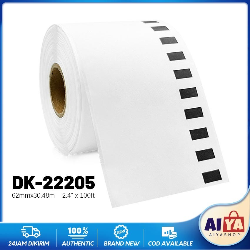 

Label Thermal Brother DK-22205 DK-2205 Size 62 mm x 30 Meter Refill etiket Paper label Kertas Termal continuous DK22205 compatible printer Brother P Touch QL optional holder penyangga