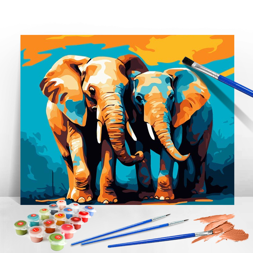 

Drawing By Numbers Elephant Crafts Supplies DIY Oil Painting By Numbers Animal Acrylic Paint Children's Room Decor