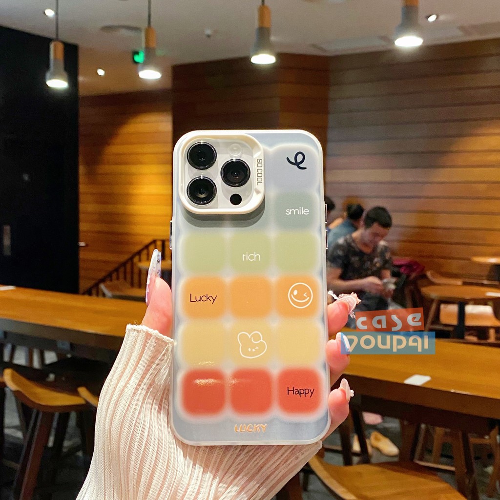 Silver White Case iPhone 13 Soft Case Pola elemen lucu kotak berwarna gradien Cover Full Protection 