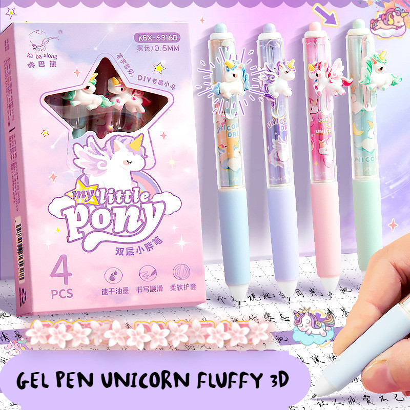 

[GROSIR ATK] PULPEN GEL MEKANIK ISI 4 PCS EDISI CHUBBY UNICORN 3D DENGAN DOUBLE LAYER PEN FREE BOOX