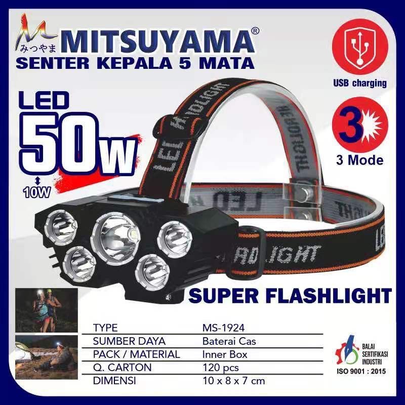 Senter Kepala Mitsuyama MS-1924 - Senter Kepala 50W 5 LED MITSUYAMA MS 1924