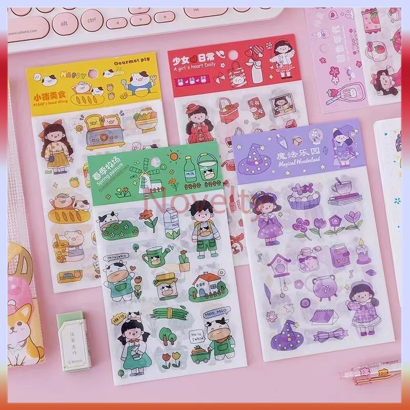 

Novelty Stiker Kartun DIY/Stiker Dekoratif Lucu Buku Harian Notepad-4 Lembar