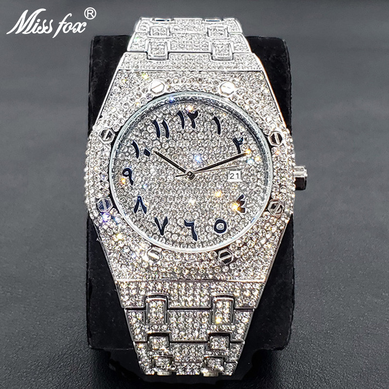 jam pria Luxury Full amond Watches For Men Top Brand Hip Hop Iced Out Arab Number Watch Men Fashion 