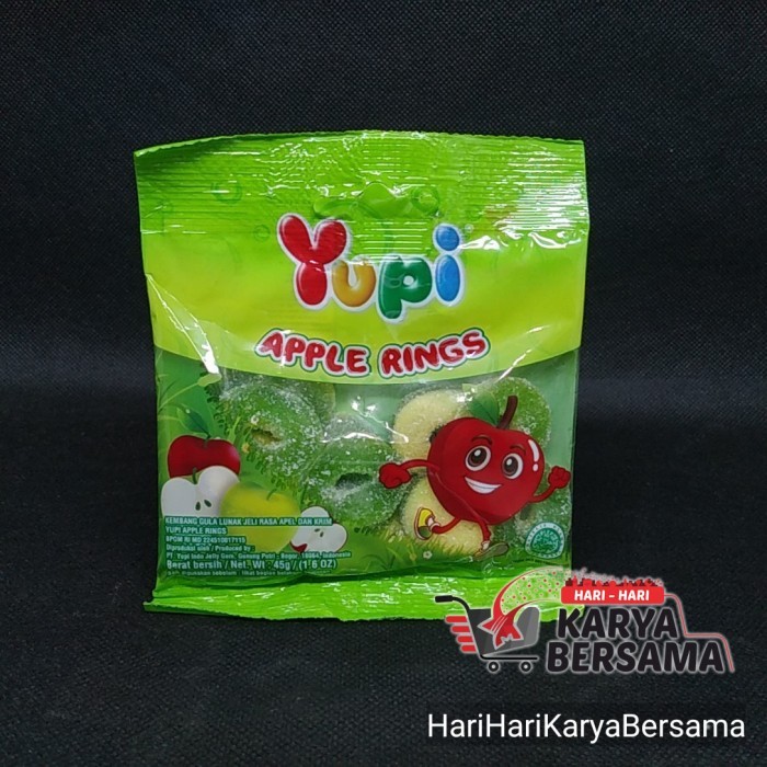 

MAKANAN RINGAN PERMEN JELLY YUPI APPLE RINGS 45GR