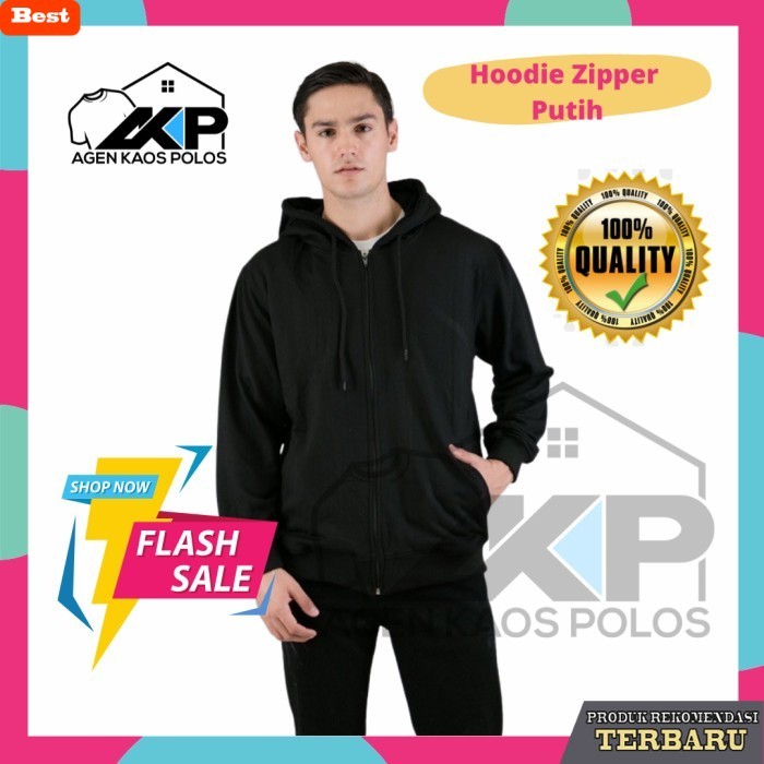 hoodie pria keren Jaket Sweater Polos Hoodie Zipper/Resleting Hitam - Hitam, M