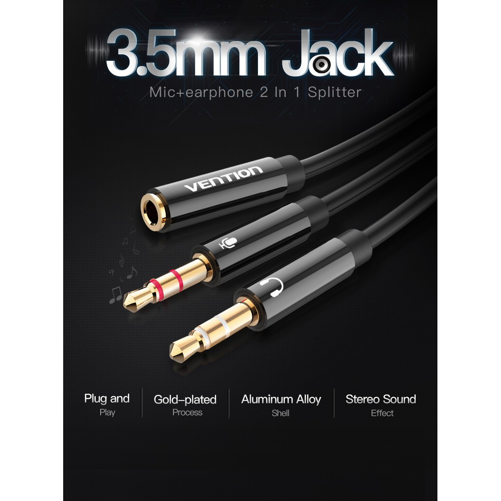 Vention kabel Aux BBT Kabel Aux Audio & Mic Splitter 3.5mm - 1 Female to 2 Male
