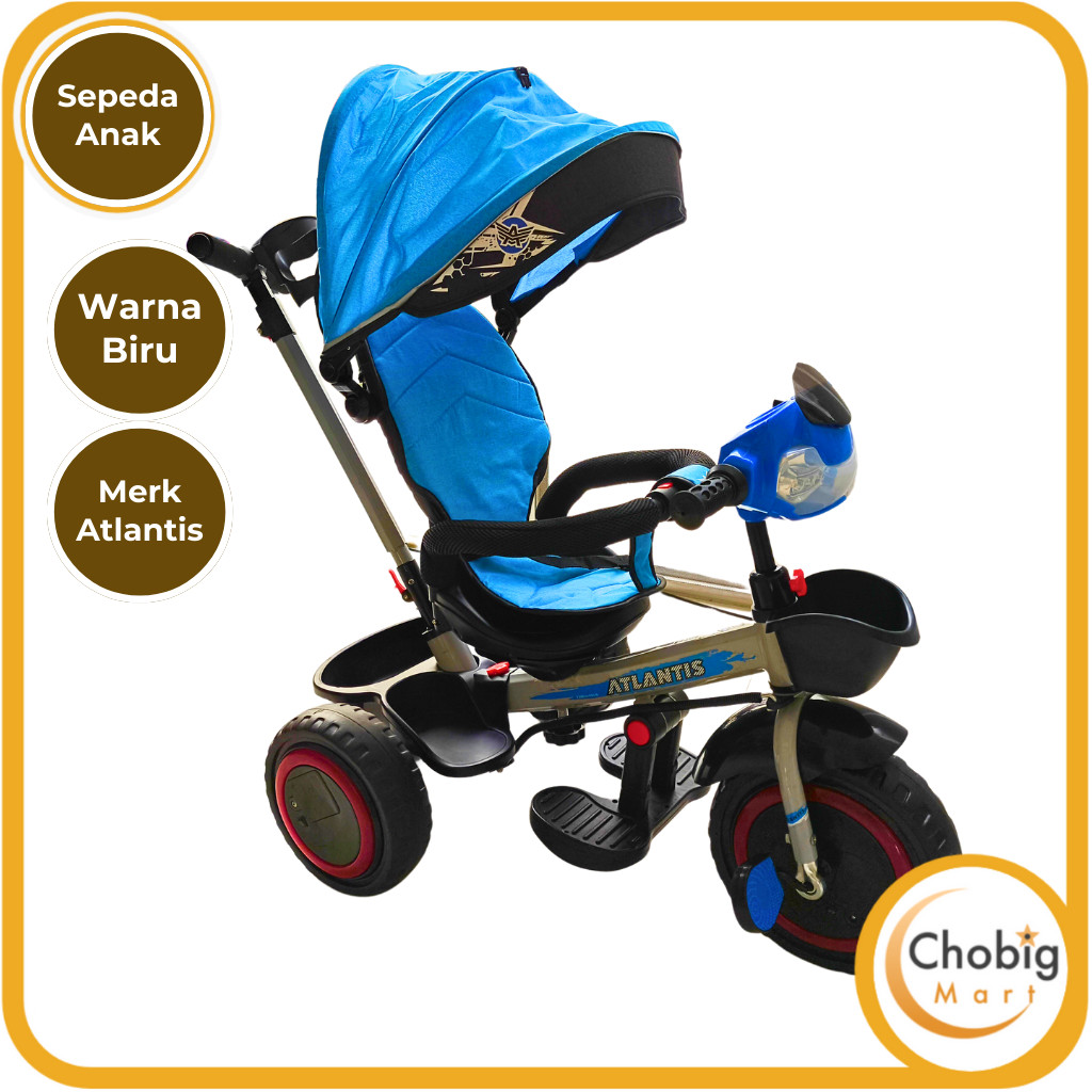 Sepeda Stroller Bayi Anak Atlantis 3 Tiga Roda Tricycle Music Lagu Lampu LED