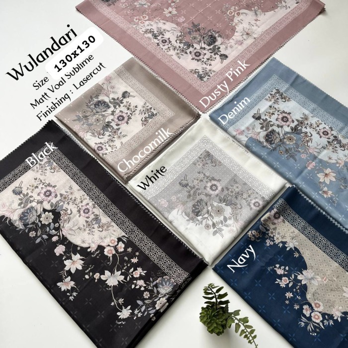 Hijab segiempat kerudung Jumbo Syar'i motif (Wulandari) hitam, biru navy, biru muda denim, putih, co