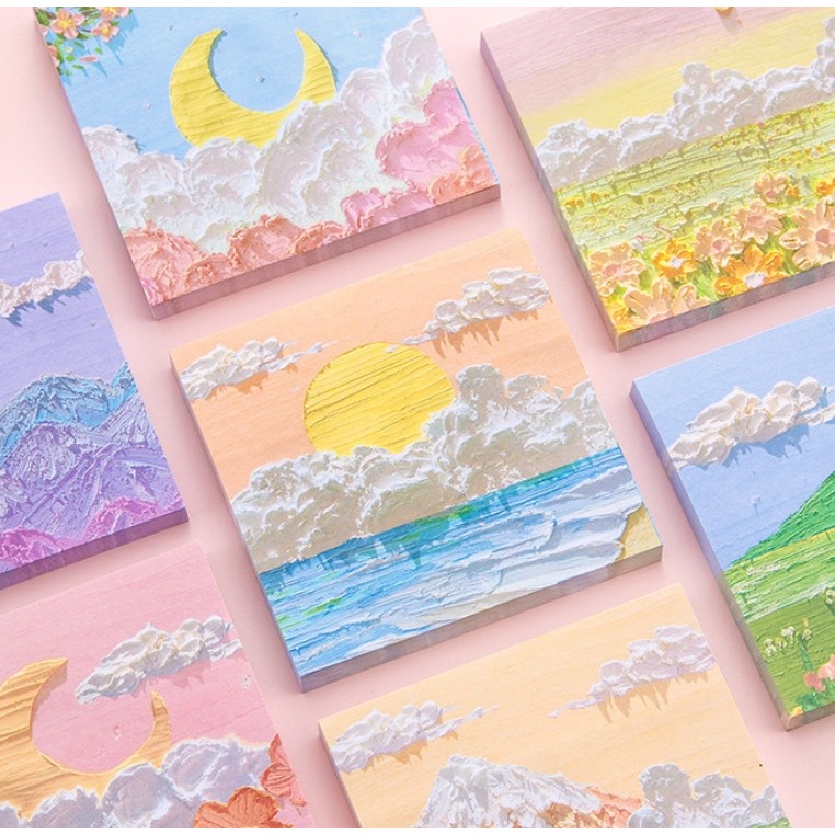 

80 sheets/pack Landscape Oil Paintings Memo Pad Sticky Notes Memo Notebook Stationery School Supplies Stationery