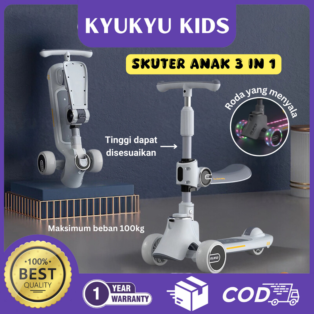 Kyukyu Kids [GARANSI 1 TAHUN] Skuter Anak 3 in 1 skuter anak perempuan skuter lipat skuter anak roda