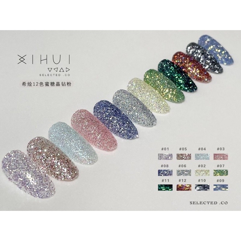 XIHUI FLASH SHINING POWDER SET 12 WARNA FOR NAIL GEL POLISH KUTEK GEL NAIL ART