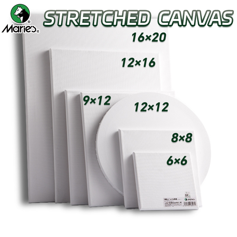 

1pc Marie's Stretched Canvas,Primed White Canvas with 6x6/8x8/9x12/12x12/12x16/16x20" and Round 12" for Oil,Acrylic,Tempera