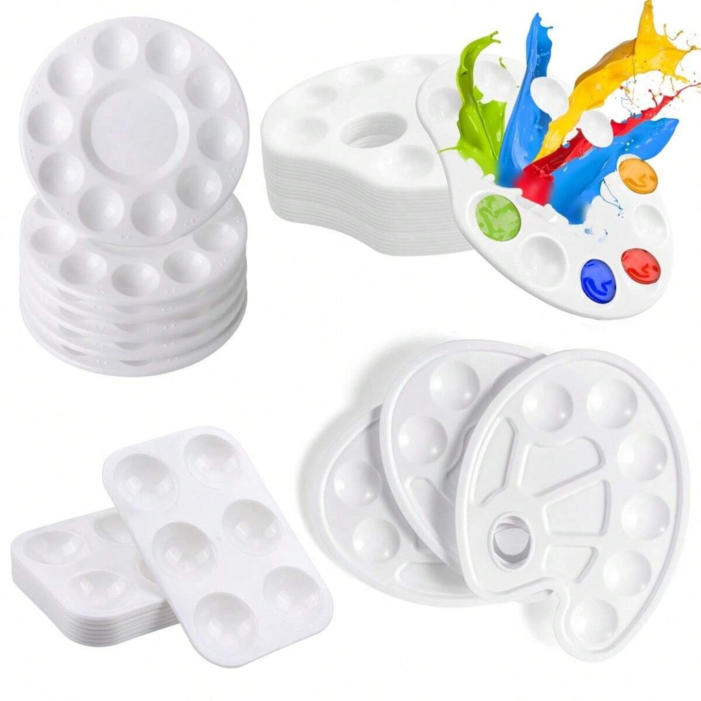 

8pcs White Plastic Paint Tray Palettes, Watercolor Palette Painting Tray For Painting Party, DIY Craft And Art Painting