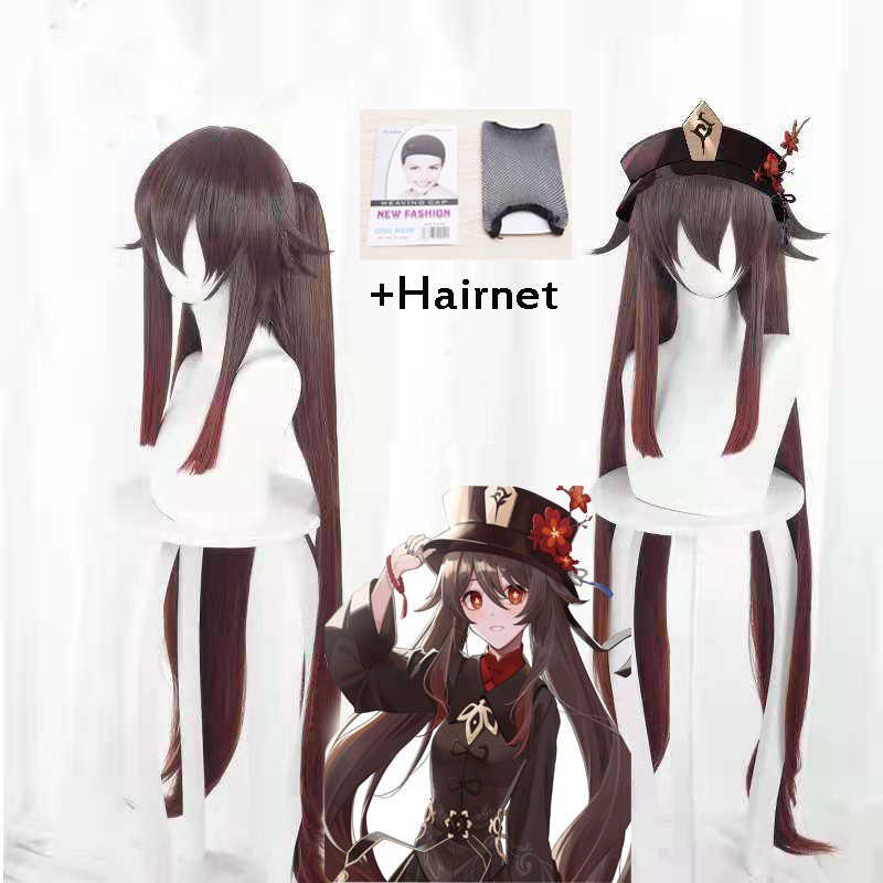Genshin Impact Hu Tao Cosplay Wig Hairnet 80CM Game Cos Genshin Impact Wig Hu Tao Cosplay Brown Hair