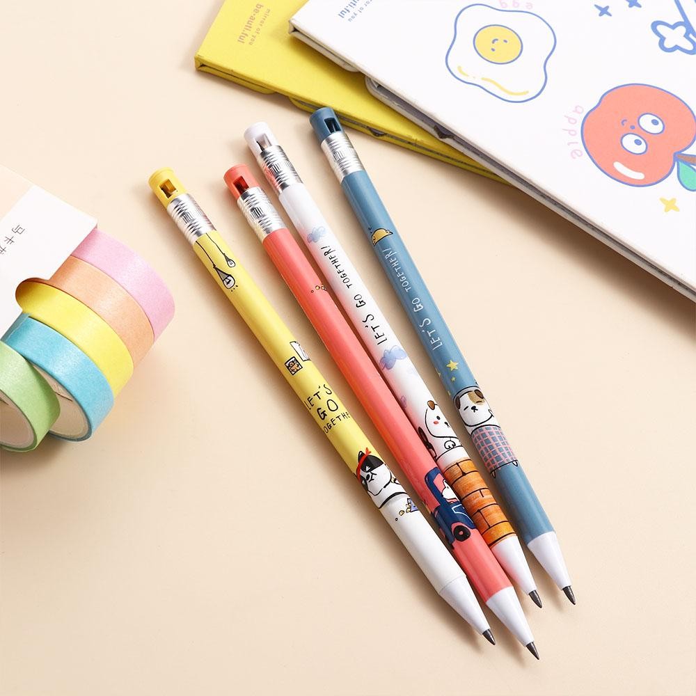 

4Pcs Writing Office Puppy Dog 2.0mm Cute Press Pen Automatic Pencils Propelling Pencil Mechanical Pencil Movable Pencil