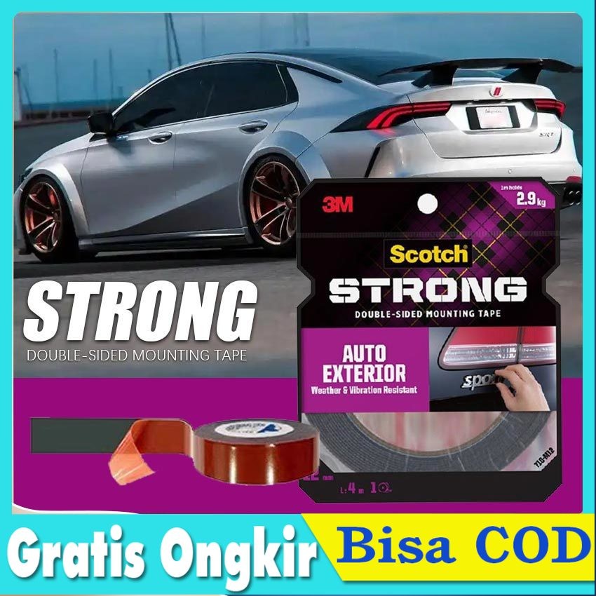 

3M Scotch Lakban Extreme Double Tape - Perekat Kuat Tahan Panas, Waterproof, Cocok untuk Mobil & Outdoor, Tidak Lengket Residu (Lebar 1.2cm, 4m)