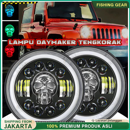 COD Lampu Tembak Daymaker Tengkorak 7 Inch Led Bulat Lampu Tembak Tengkorak 40 Watt  Lampu Daymaker 