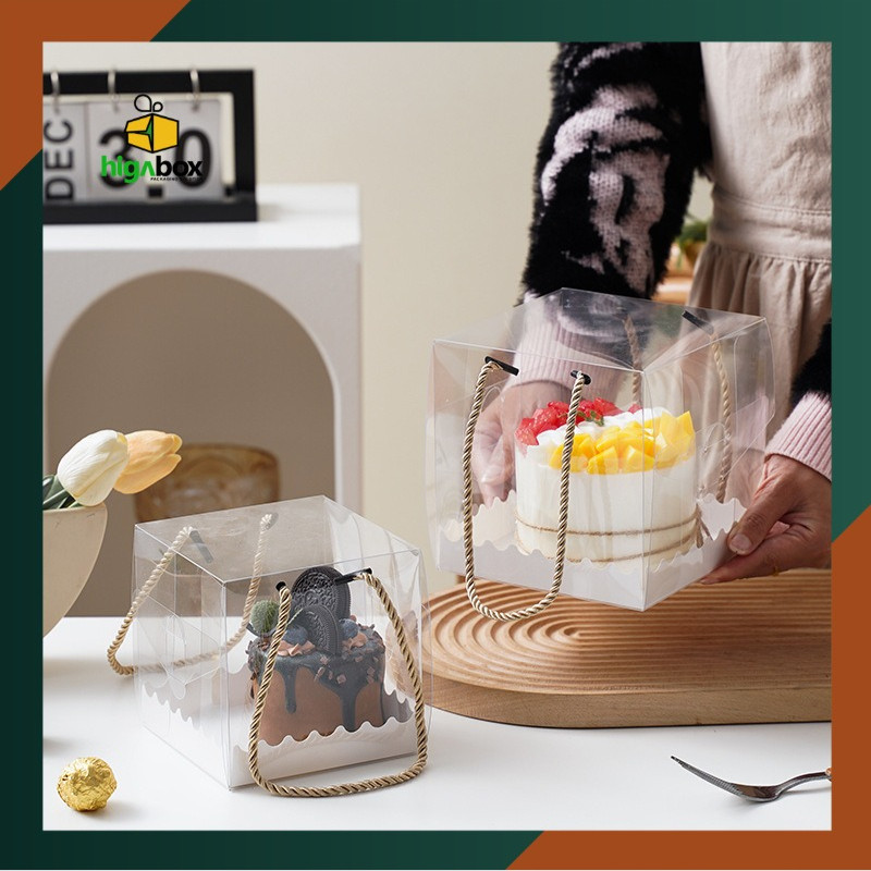 Kotak Mika Tali / Box Mika Transparan / Box Mika Tali / Box kue Box Cake Handle Tali / Box Handle Mi