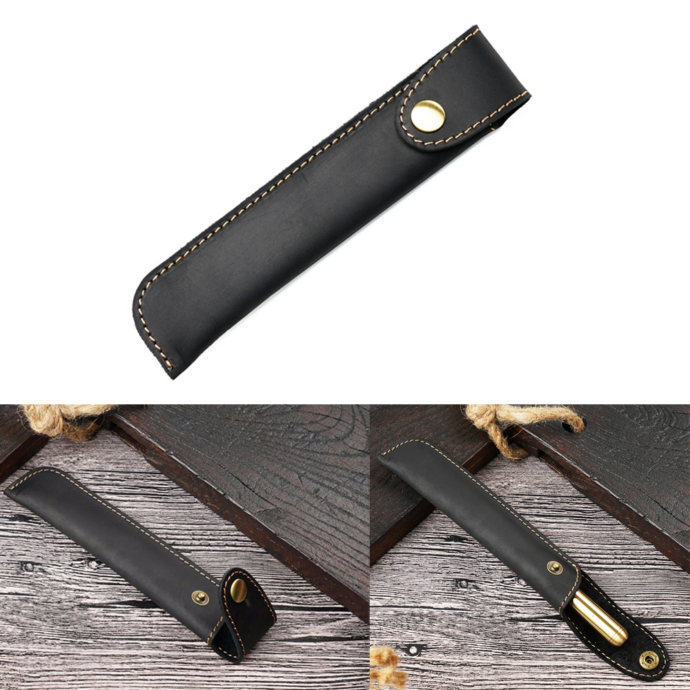 

Vintage Handcrafted Leather Pen Case Pencilcase Protective Cover with Snap Closure Portable Office School Travel Supplies