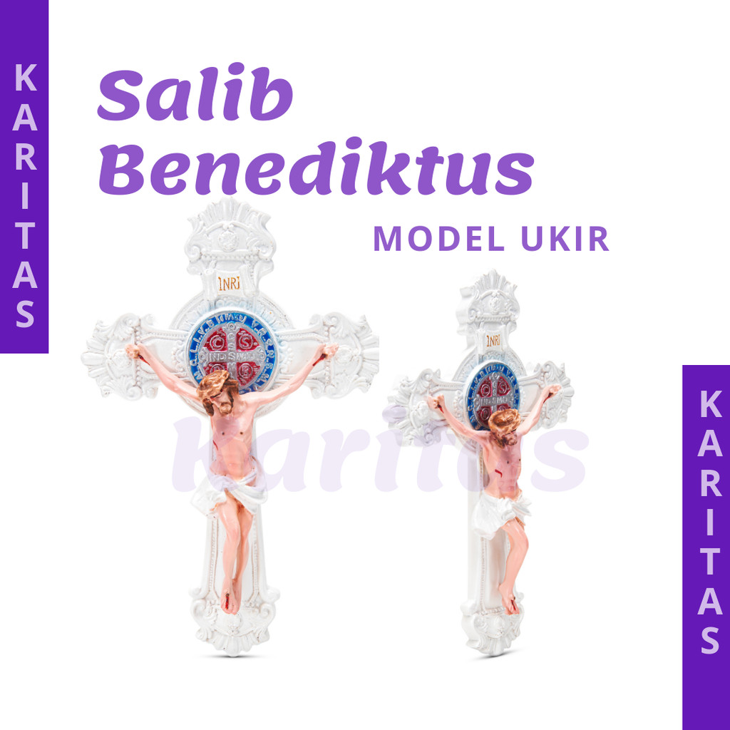 SALIB GANTUNG BENEDIKTUS 25 CM (FIBER) / SALIB DINDING KATOLIK / SALIB BENEDICTUS UKIR / SALIB DINDI