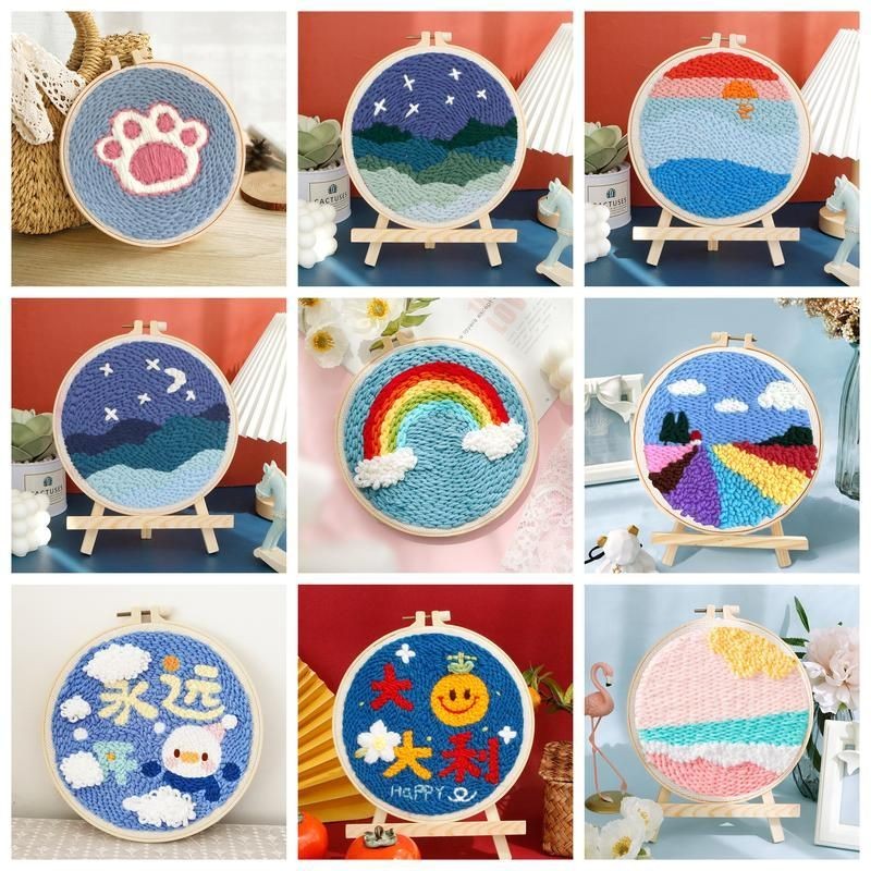 

CHENISTORY DIY Punch Needle Embroidery Starter Kit with Pattern and Instructions Cross Stitch Kit Landscape Pattern Handicraft