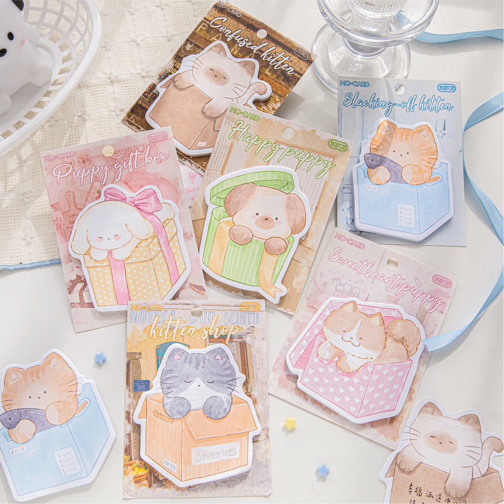 

Kawaii Cartoon Kitten Puppy Sticky Notes Packing Pets Memo Pads Korean Cute Small Animal Note Mamo Pad