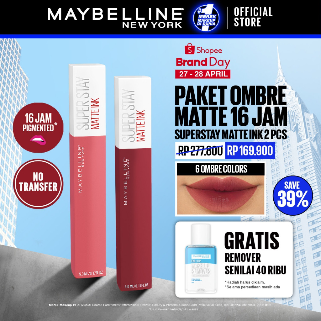MAYBELLINE OFFICIAL Paket Hemat Superstay Matte Ink 2 pcs Ombre Set Lipstick - Long Lasting Lipstick