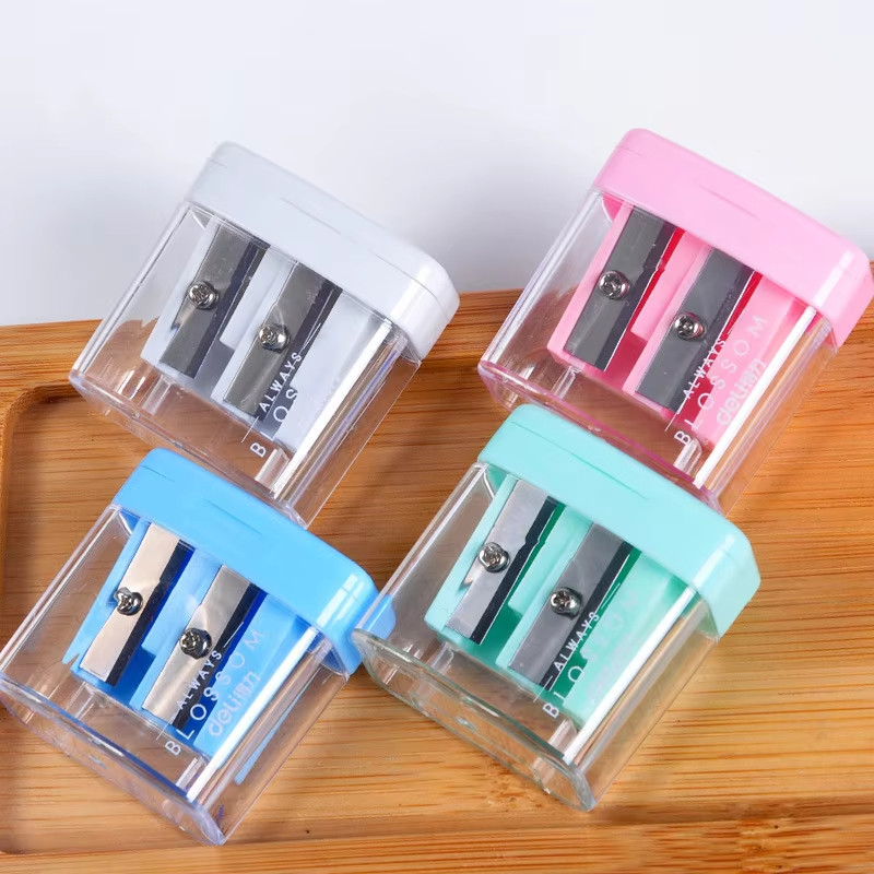 

Double Holes Plastic Pencil Sharpeners Candy Color Transparent Standard Pencil Cutting Machine Student School Office Stationery