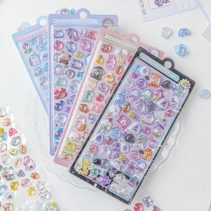 

3D Cute Jelly Stickers Cartoon Animal Relief Sticker Scrapbook DIY 3D Stickers Car Refrigerator Phone Case Stickers