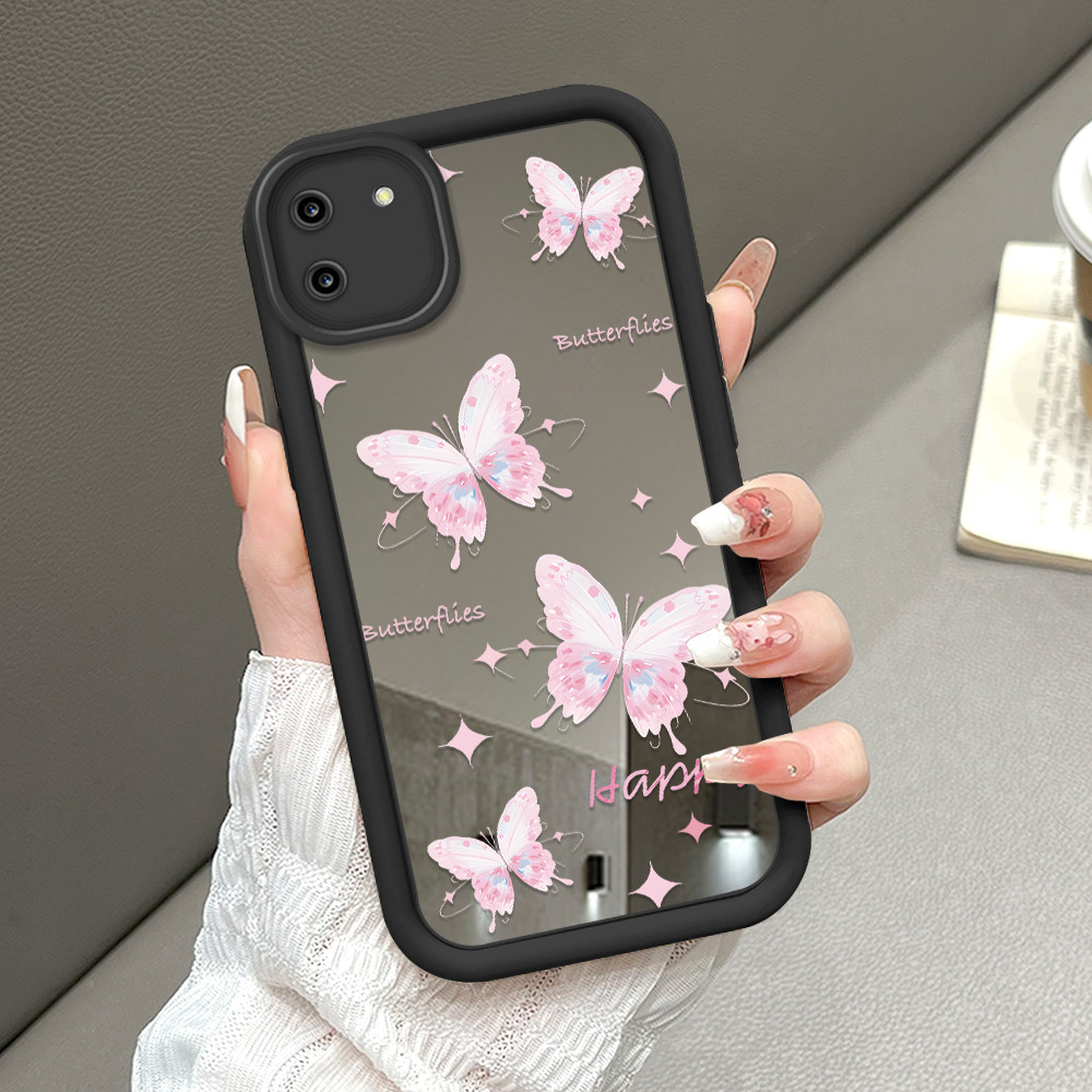 Realme C11 Hp Silikon Casing Handphone Mode Softcase Untuk JZ Mirror Pink Butterfly 8698 Phone Case 