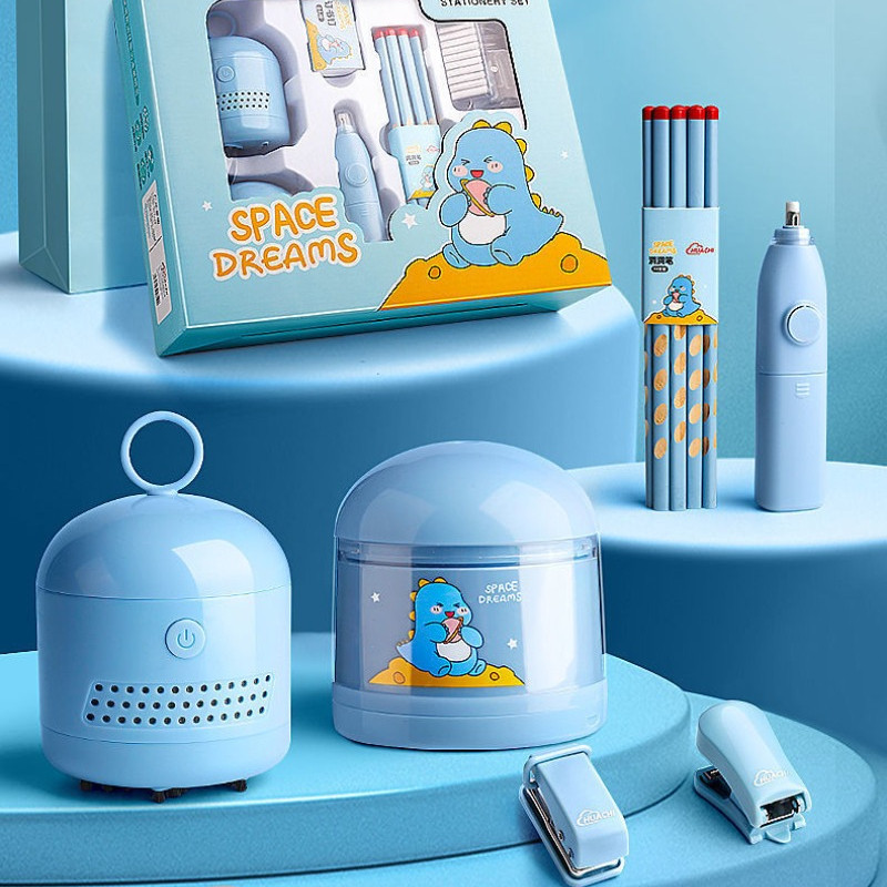 

Electric Stationery Set Gift Box Sharpener Electronic Stationery Set Erasers Mechanical Cleaner Kit Children Art School Supplies