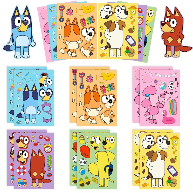 

6/12/18Pcs Bluey Anime Cartoon Dog Puzzle Stickers Cute Children DIY Color Puzzle Education Stickers Kids Funny Toys Gift