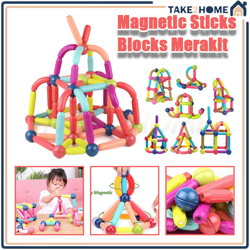 DIY Mainan Magnet Stick Balls Magnetic Building Blocks/Magnetic Stick Merakit Mainan Anak Magnetic B