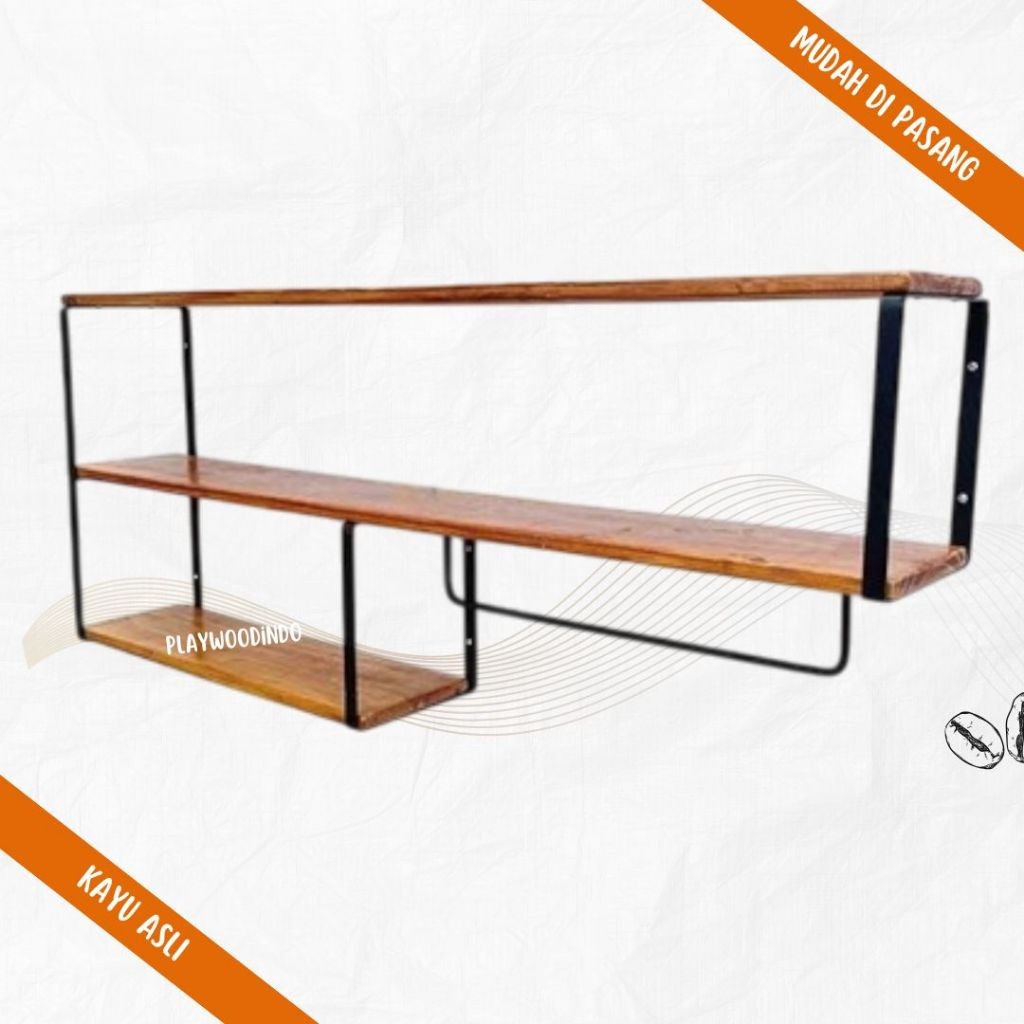 Unik Rak Dinding Model Kitchen Set Rak Penyimpanan Serbaguna Dapur Ambalan Kayu Besi Gantung