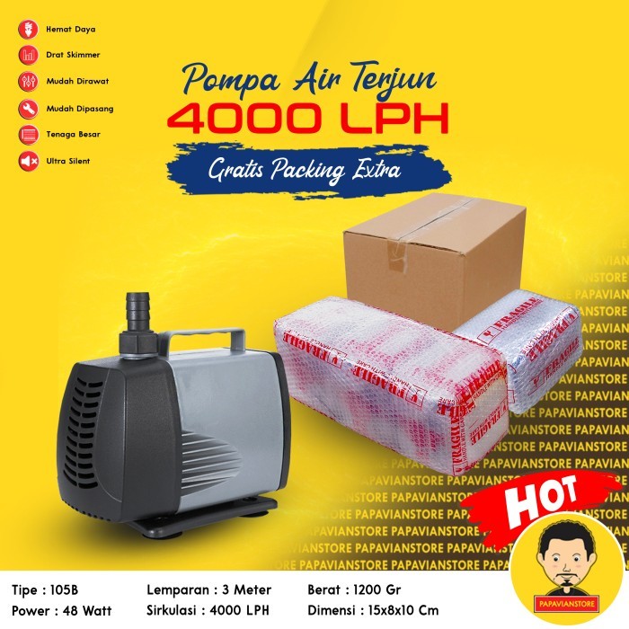 Pompa Air Kolam Ikan Celup Filter Mesin Aquarium Koi - 4000L 3,2M 48W