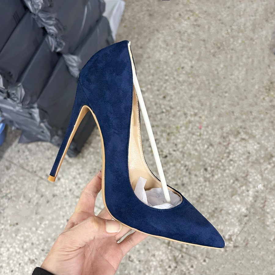 Navy Blue Women Synthetic Suede High Heels Pointed Toe Slip on OL Ladies Stiletto Pumps 8 10 12cm Fa