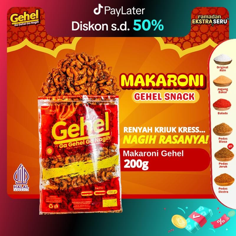 

MAKARONI GEHEL 200gr - Makanan Ringan cemilan Pedas Food Snack Keripik Goreng