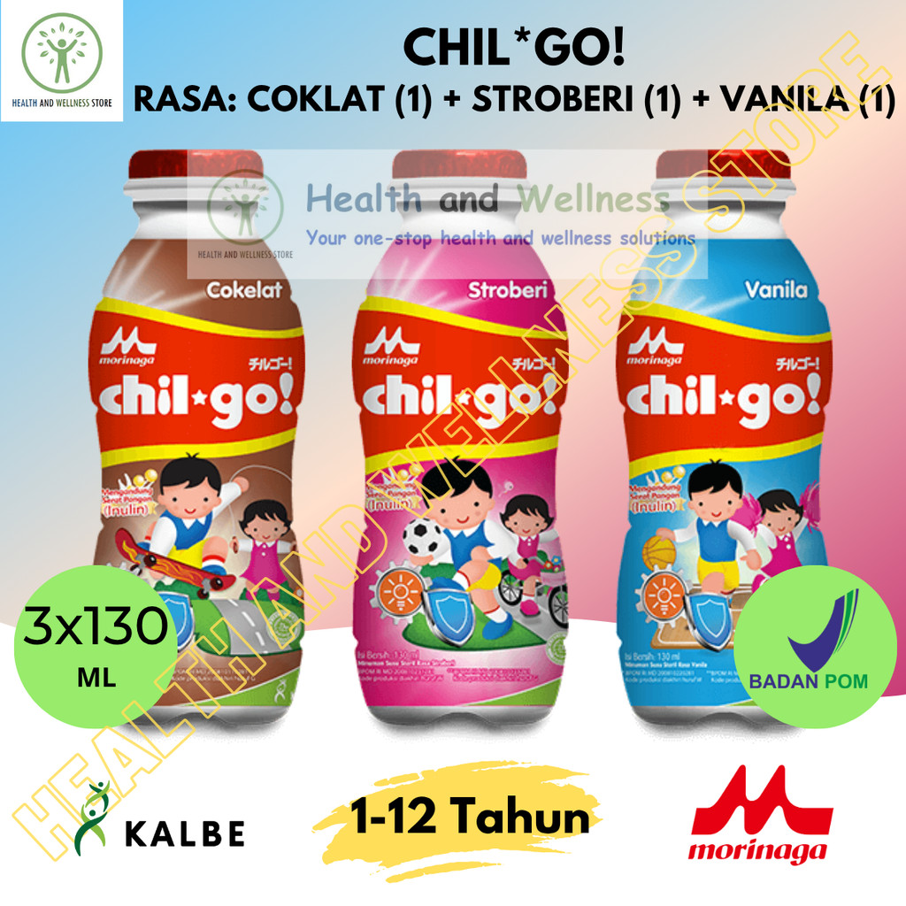 Morinaga Chil Go Uht 130 Ml 3 Tiga Botol Coklat Stroberi Vanila Chil*Go Susu Cair