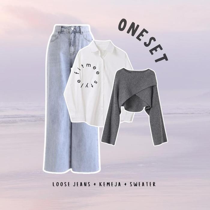 RAMADHAN SALE Yewon One set 3in1 Remaja Sweater Rajut Cross