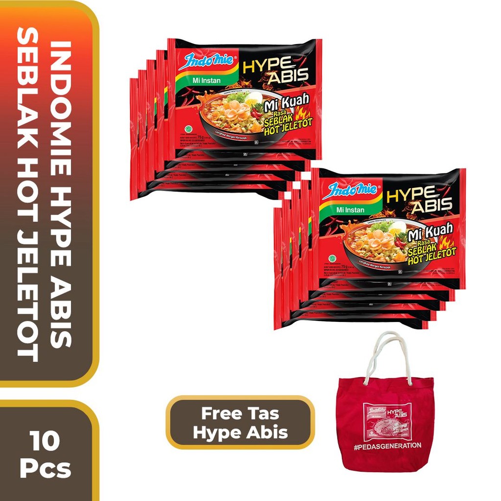 

10 Pcs - Indomie Hypeabis Seblak Hot Jeletot Free Tas Indomie Hype Abis