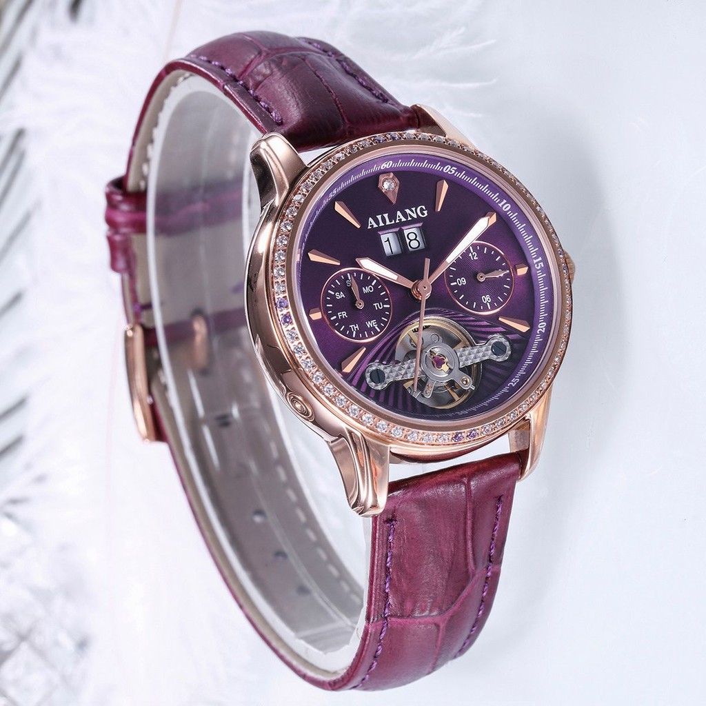Jam Tangan Wanita AILANG New Tourbillon Automatic Mechanical Ladies Watch Skeleton Waterproof Calend