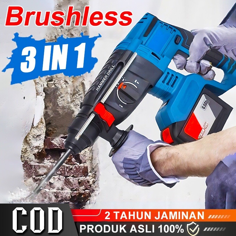 PROWMM Bor beton 3 fungsi original Brushless Impact Drill Ketik 26 Rotary Hammer Drill Cordless Mesi
