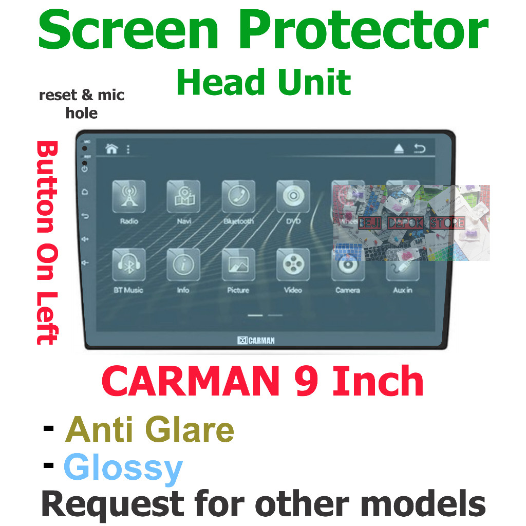 Carman 9 inch head unit Android Screen Protector Guard Left Button MURAH