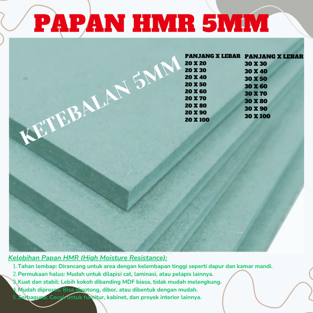 Papan HMR Ketebalan 5MM / MDF Hijau / G B