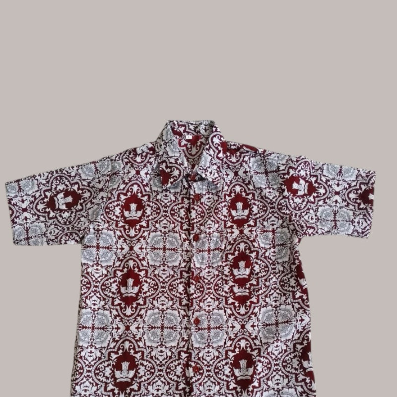 Batik Sekolah Sd Negeri kelas 1- 6 Motif merah bunga nusa baju seragam sekolah kemeja anak laki laki