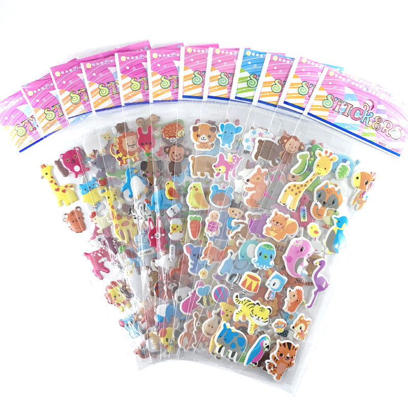 

12 Sheets/Set Cute Animal Mini 3D Sticker for Kids Boys Girls DIY Toy Scrapbooking Puffy PVC Stickers Children's Gift