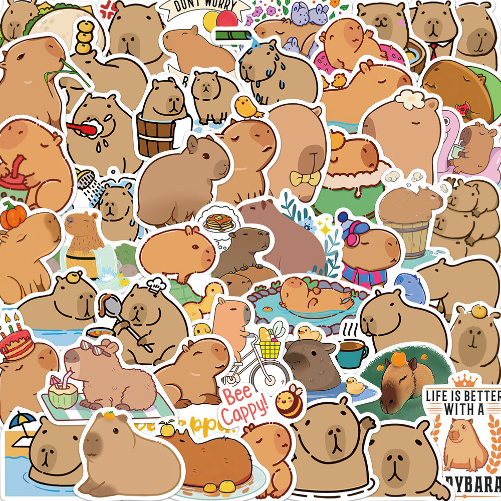 

50Pcs Cute Capybara Waterproof Graffiti Sticker Aesthetic Decorative Luggage Laptop Cup Phone Diary Scrapbook Kid Stickers Toy