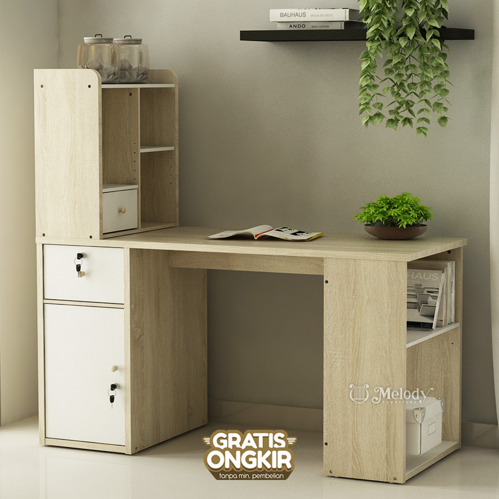 Melody Furniture - Meja Kerja Meja Belajar Elba MT Corner 140 SOL-WH